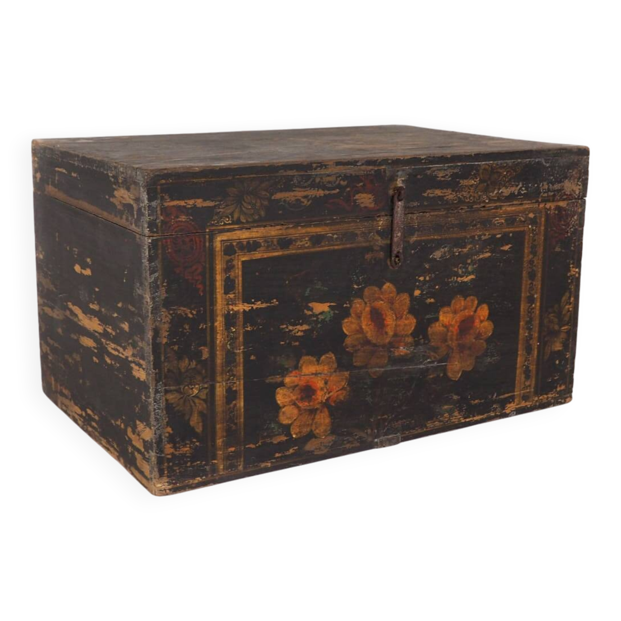 Coffre chinois en bois avec illustrations florales (Chine, vers 1900) #3