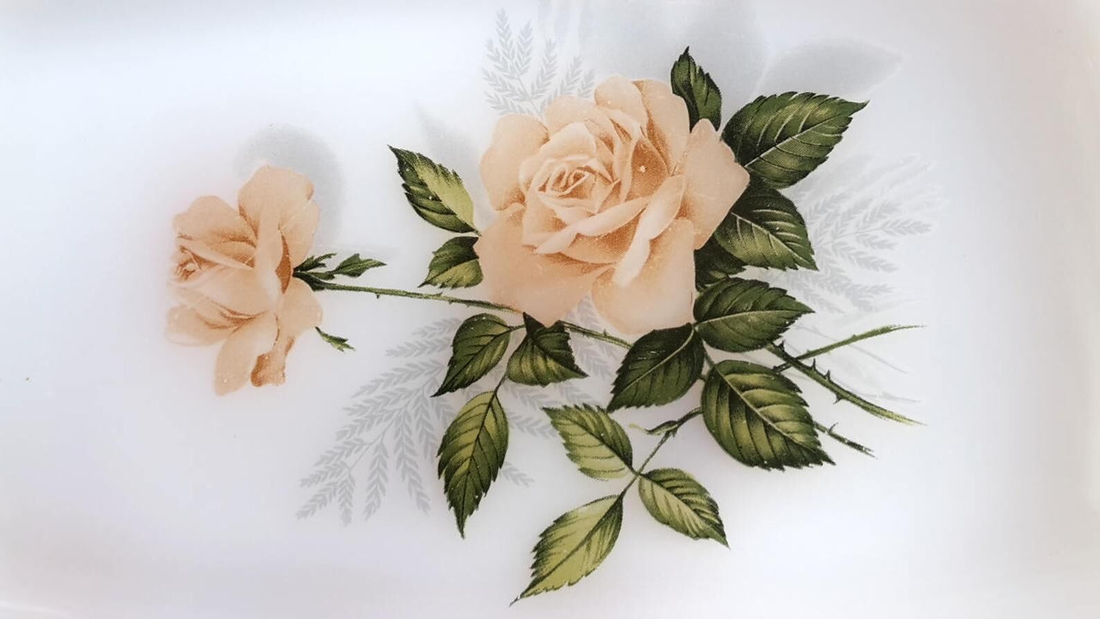 Arcopal antique pickle dish with pink motif in white glass