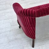 1950s, Danish 2-seater sofa, red furniture velour, ash wood legs.