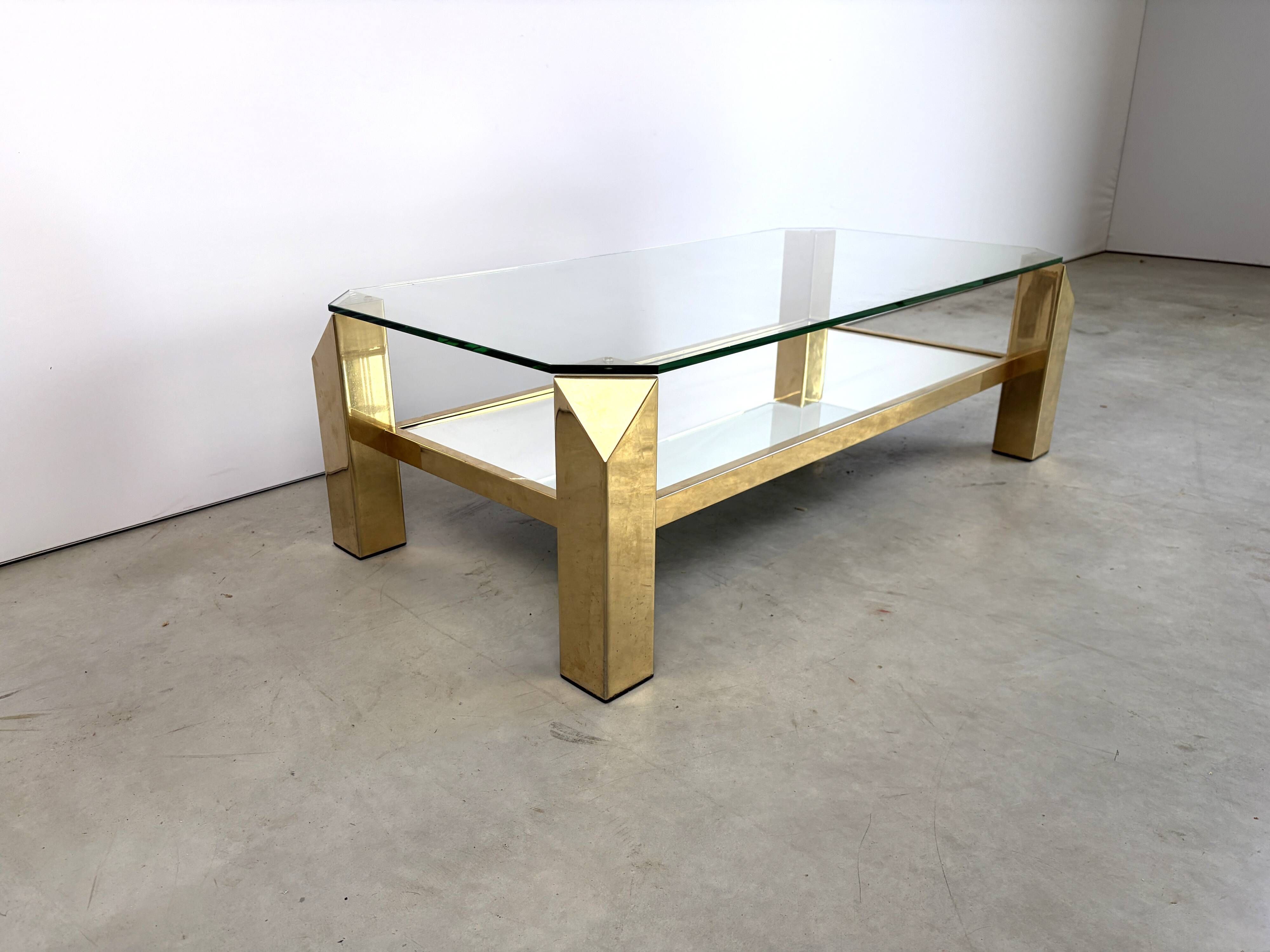 Vintage 23kt gold plate coffee table by Belgochrom, 1970s