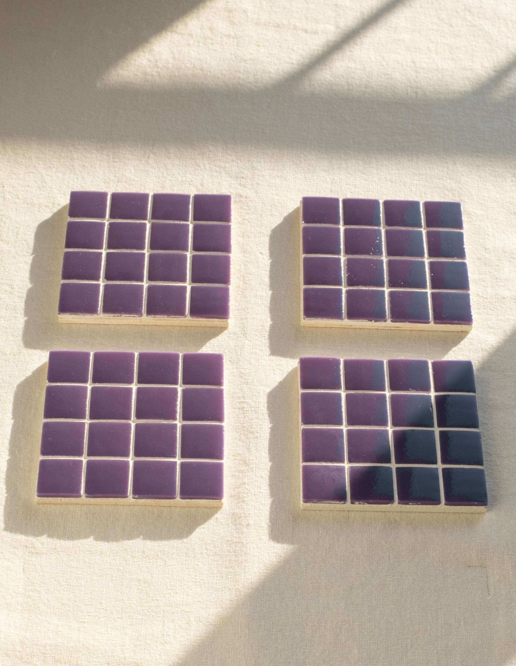 Coasters - Glass enamels - Mosaic - Handmade - Plum - Purple - Set of 4