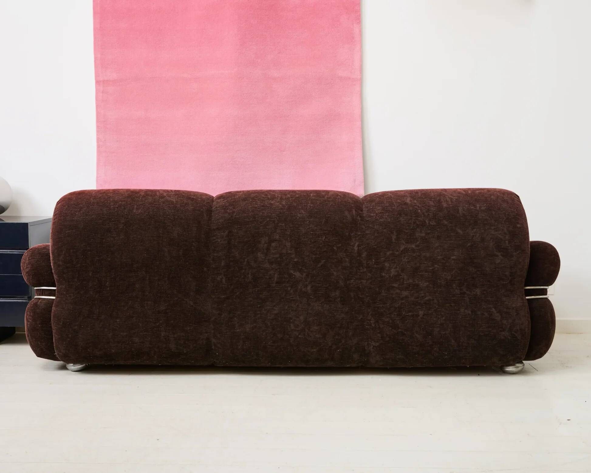 Brown velvet and chrome sofa, designed by Adriano Piazzesi, Italy, 1980s.
