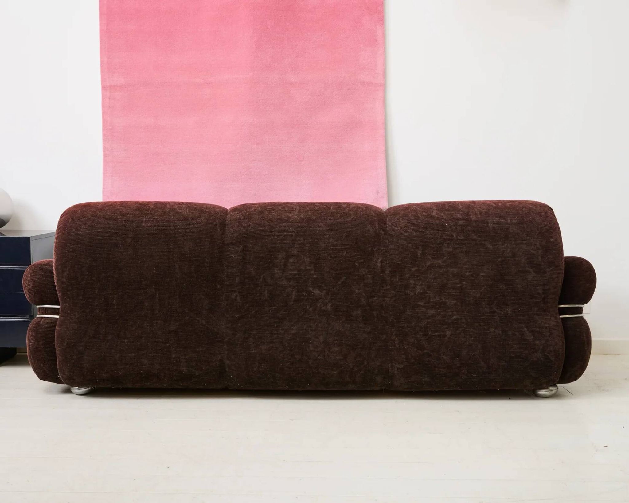 Brown velvet and chrome sofa, designed by Adriano Piazzesi, Italy, 1980s.