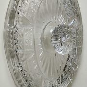 Old Art Deco butter dish, molded glass, Portieux style Star motifs, braces, diamonds