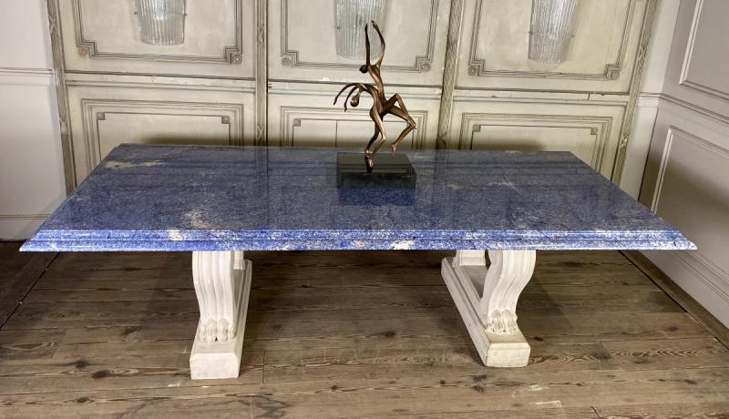 Blue granite table azul bahia and pierre limoneuse circa 1980