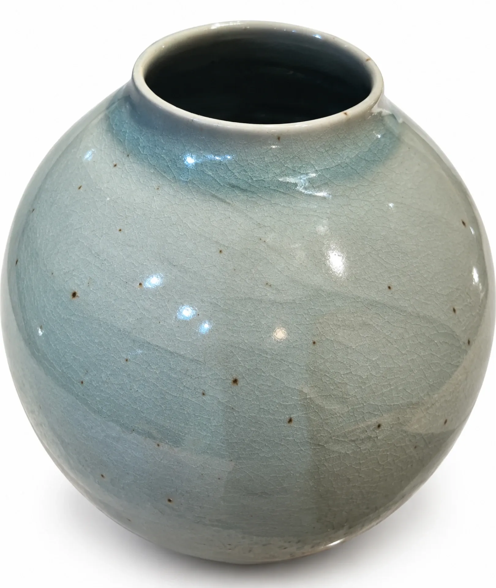 Large celadon glazed stoneware round vase – Le Cep, Villenauxe-la-Grand
