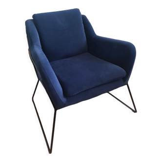 Blue velvet armchair