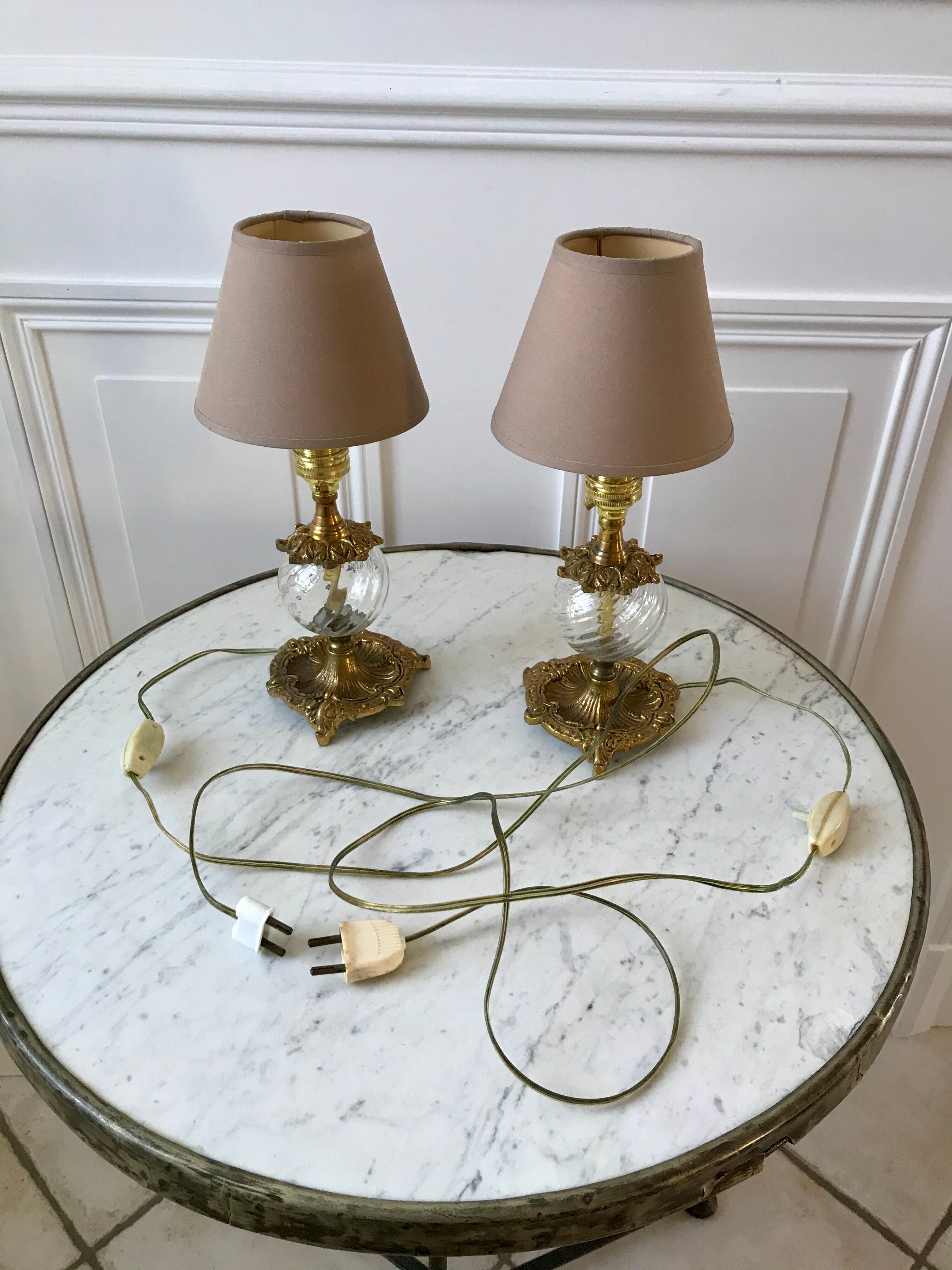 Pair of table lamps in bronze and glass early twentieth century