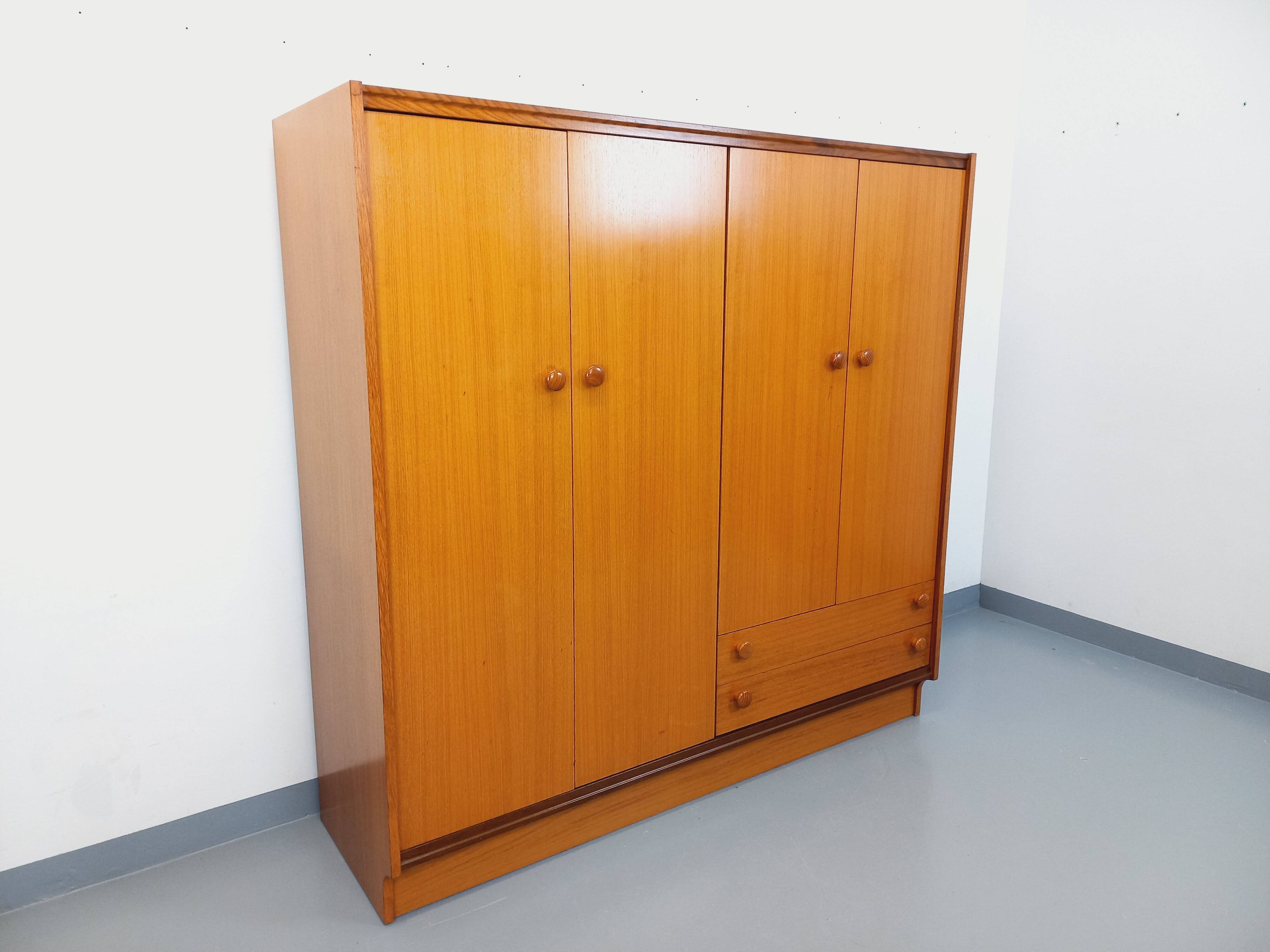 Vintage modernist teak and walnut wardrobe from the 60s and 70s