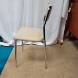 Set of 4 chairs chrome metal and skaï greige 70s.