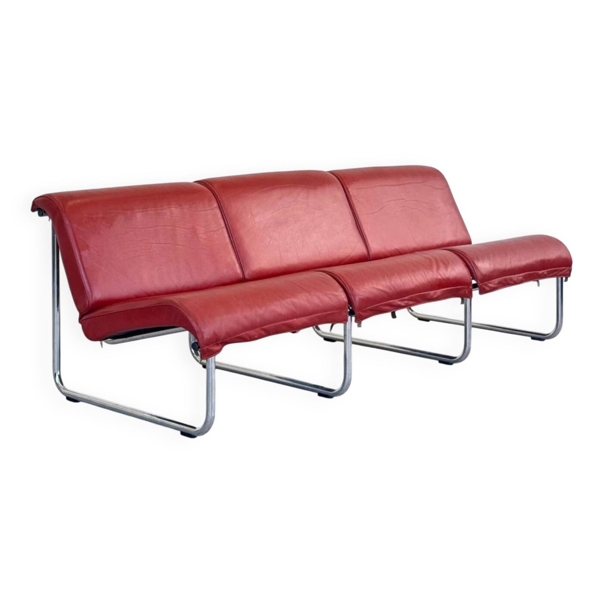 Red leather Remmi sofa by Yrjö Kukkapuro