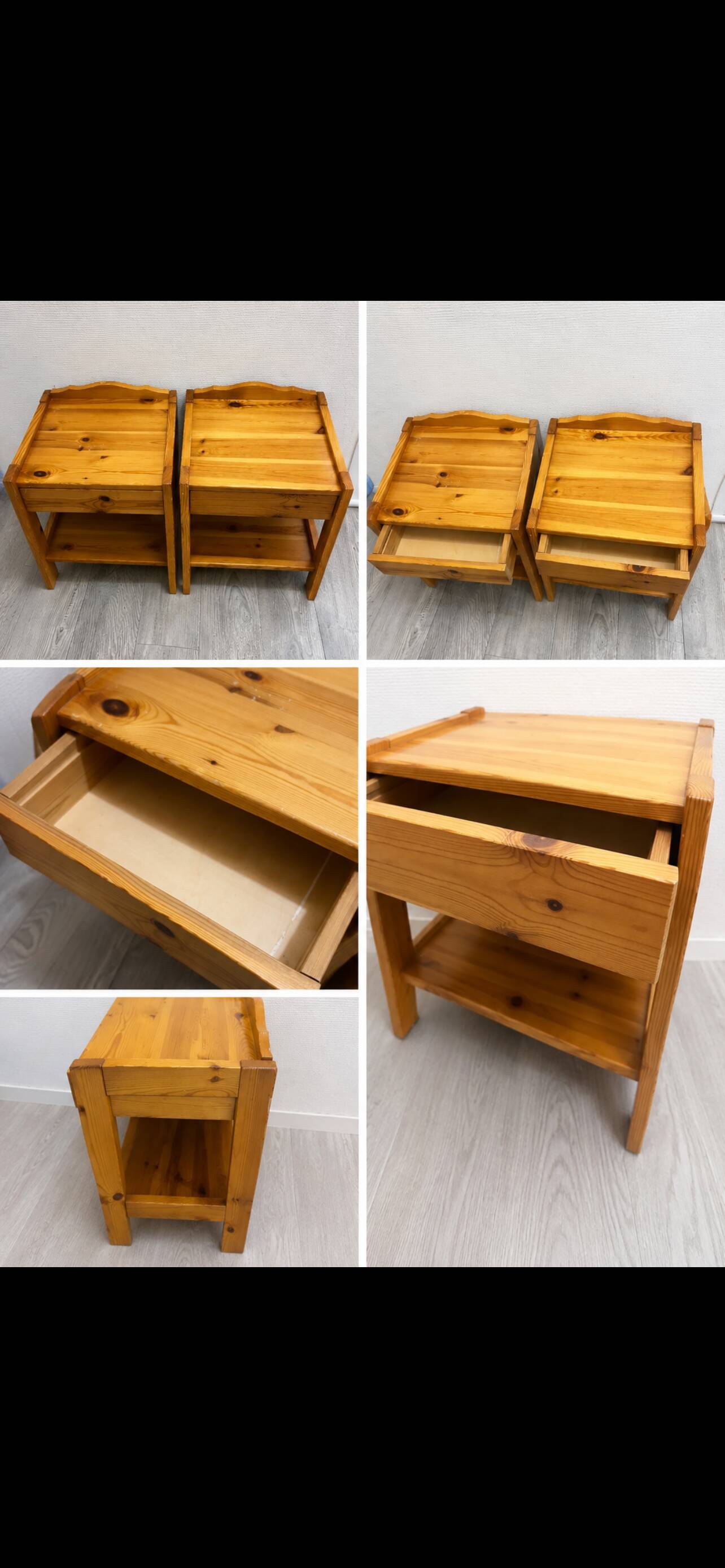 2 tables de chevet vintage en bois