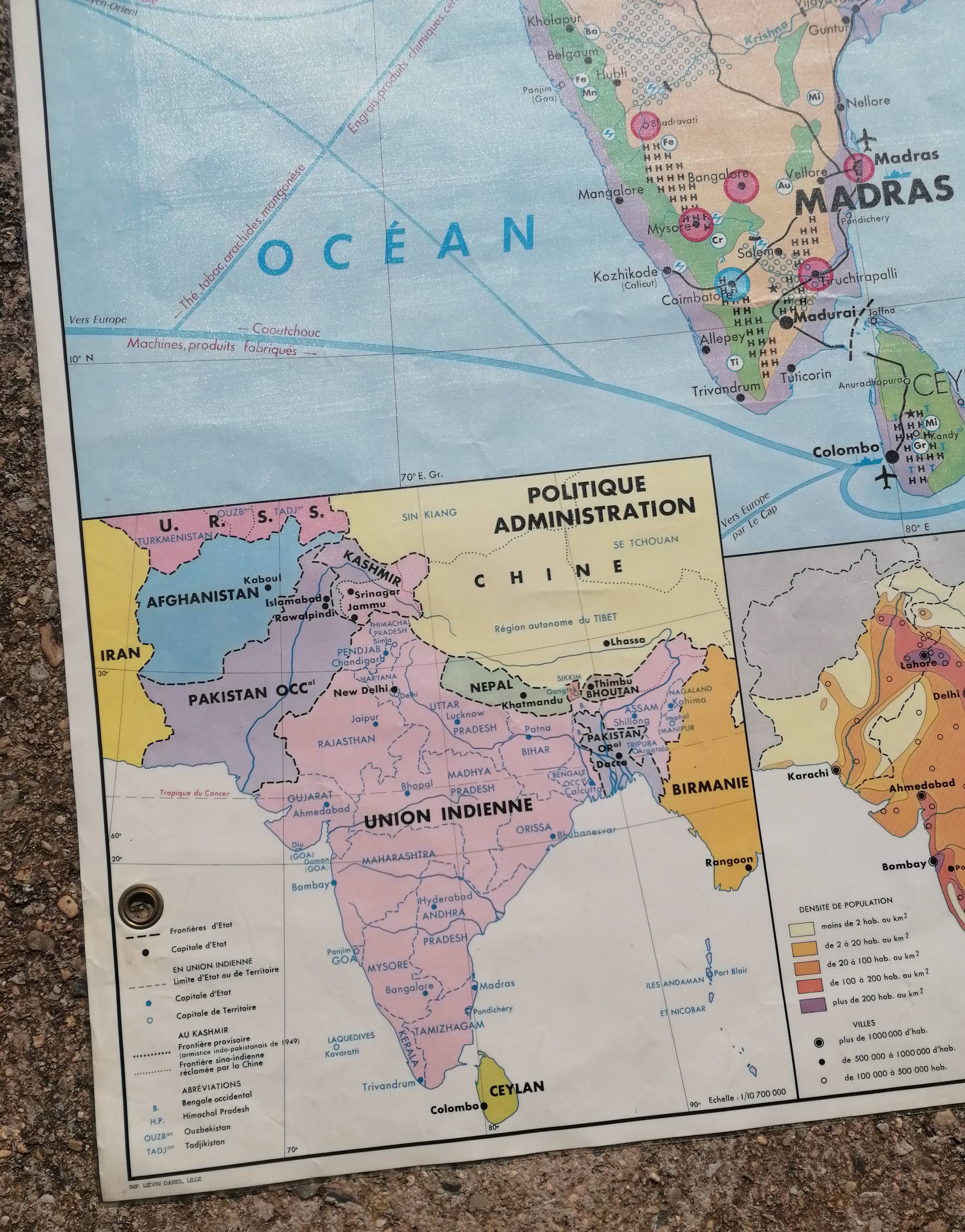 Old school map MDI Indian Union Pakistan Ceylon / Japan Korea