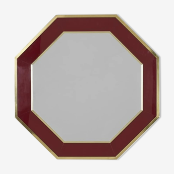 Octagonal mirror 70s in magnifying glass and brass