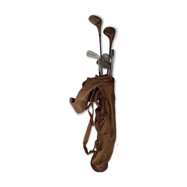 Sac de golf ancien avec 7 clubs vintage