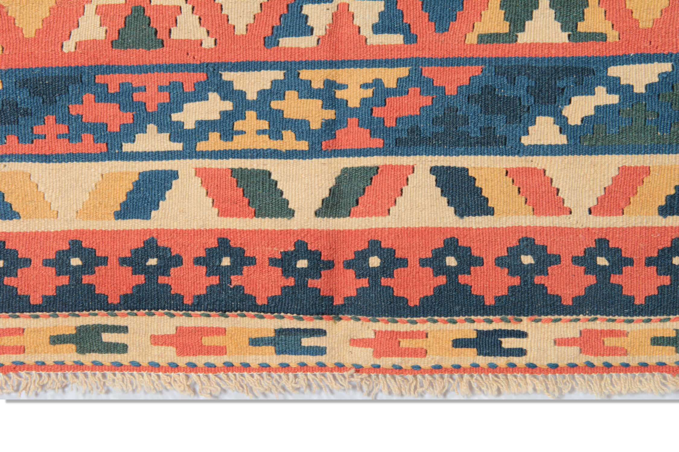 Persian kilim, handwoven oriental qashqai flat woven wool rug- 207x296cm