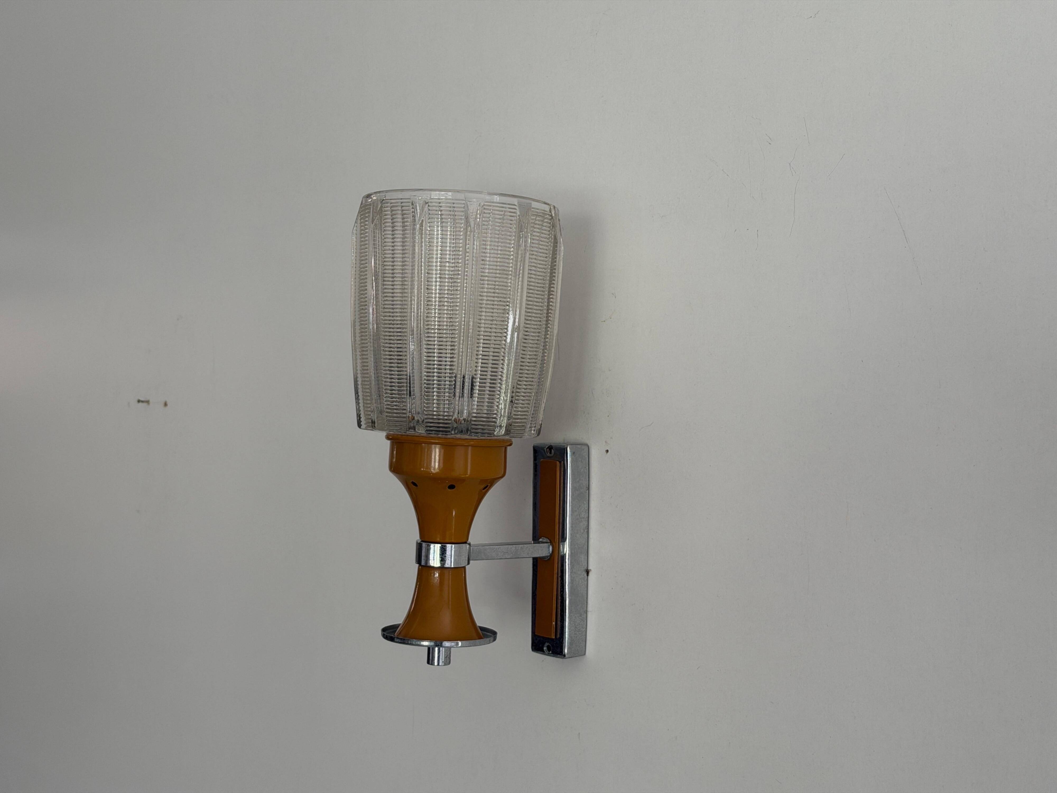 Mid-century glass and brown metal wall light, 1960, Italy