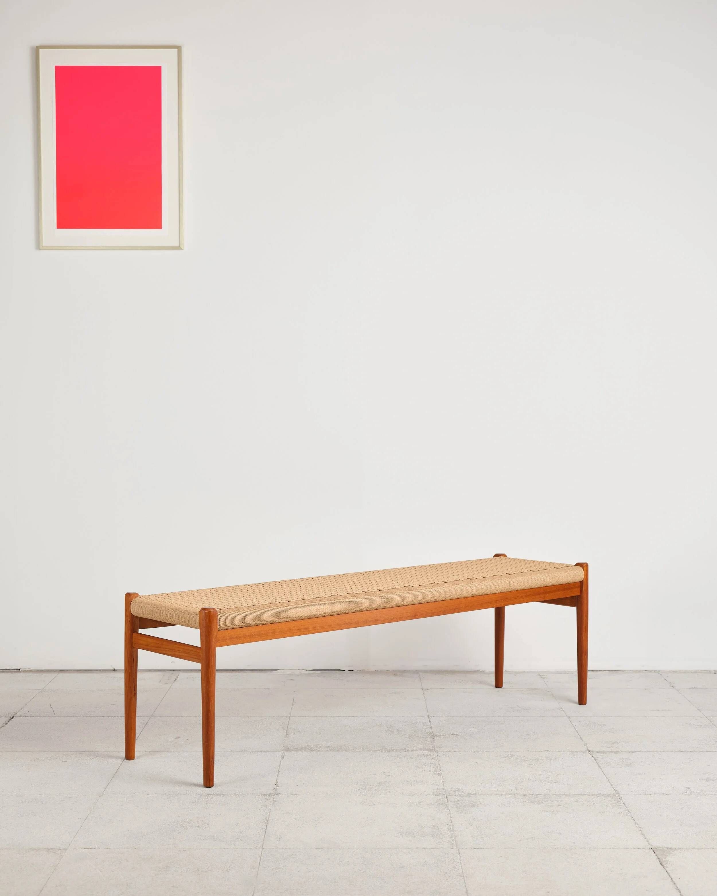 Large teak and rope bench by Niels O. Møller, Denmark, 1960s.