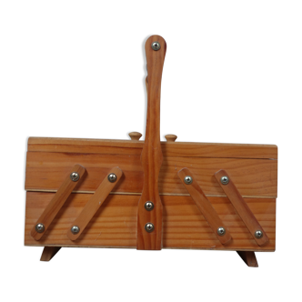 Small vintage pine worker with flower motifs