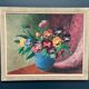 Original Swedish Oil on Canvas – “Pansies in Blue Vase” by G. Stränz
