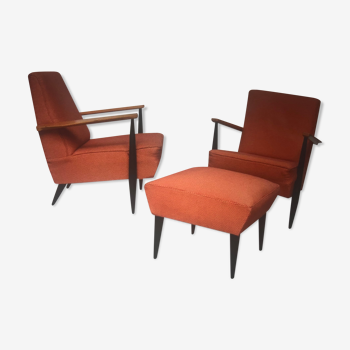 Armchairs and vintage ottoman 60s
