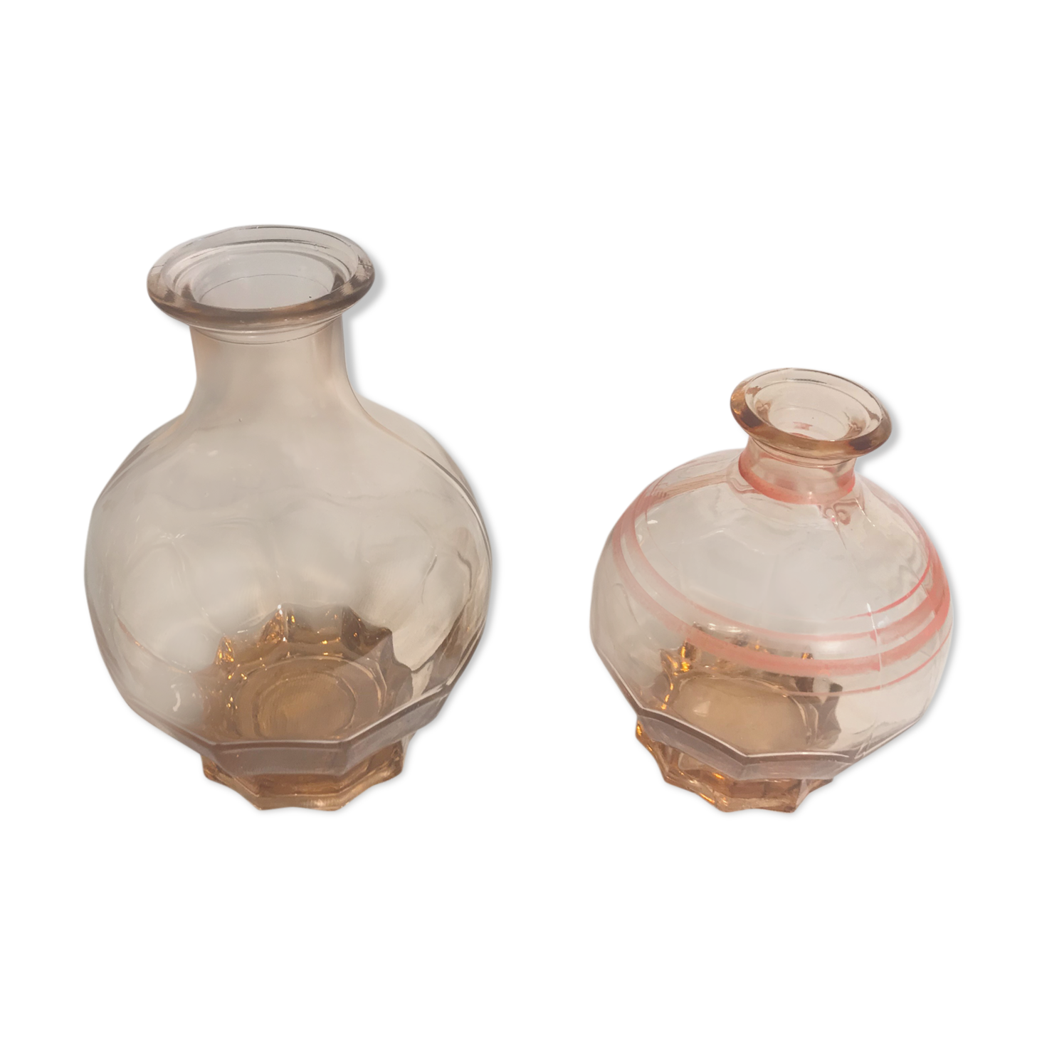 Pair Old Carafe ART DE CO Glass Rose Art of Vintage Table