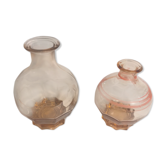 Pair Old Carafe ART DE CO Glass Rose Art of Vintage Table