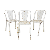 Ensemble de trois chaises de bistrot en métal industriel vintage par Rene malaval