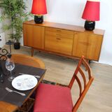 Pair of black faillance table lamps with red lampshade 1960s Sweden