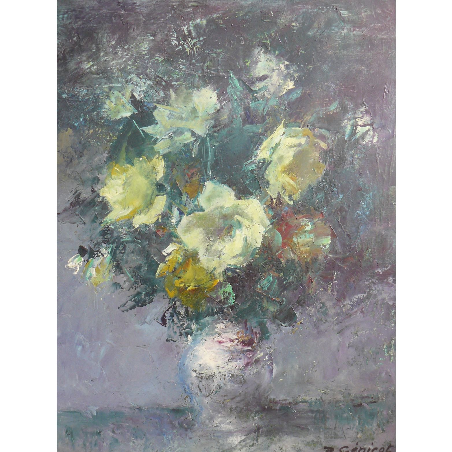 Robert Genicot (1890-1981) oil on canvas "bouquet of yellow roses"