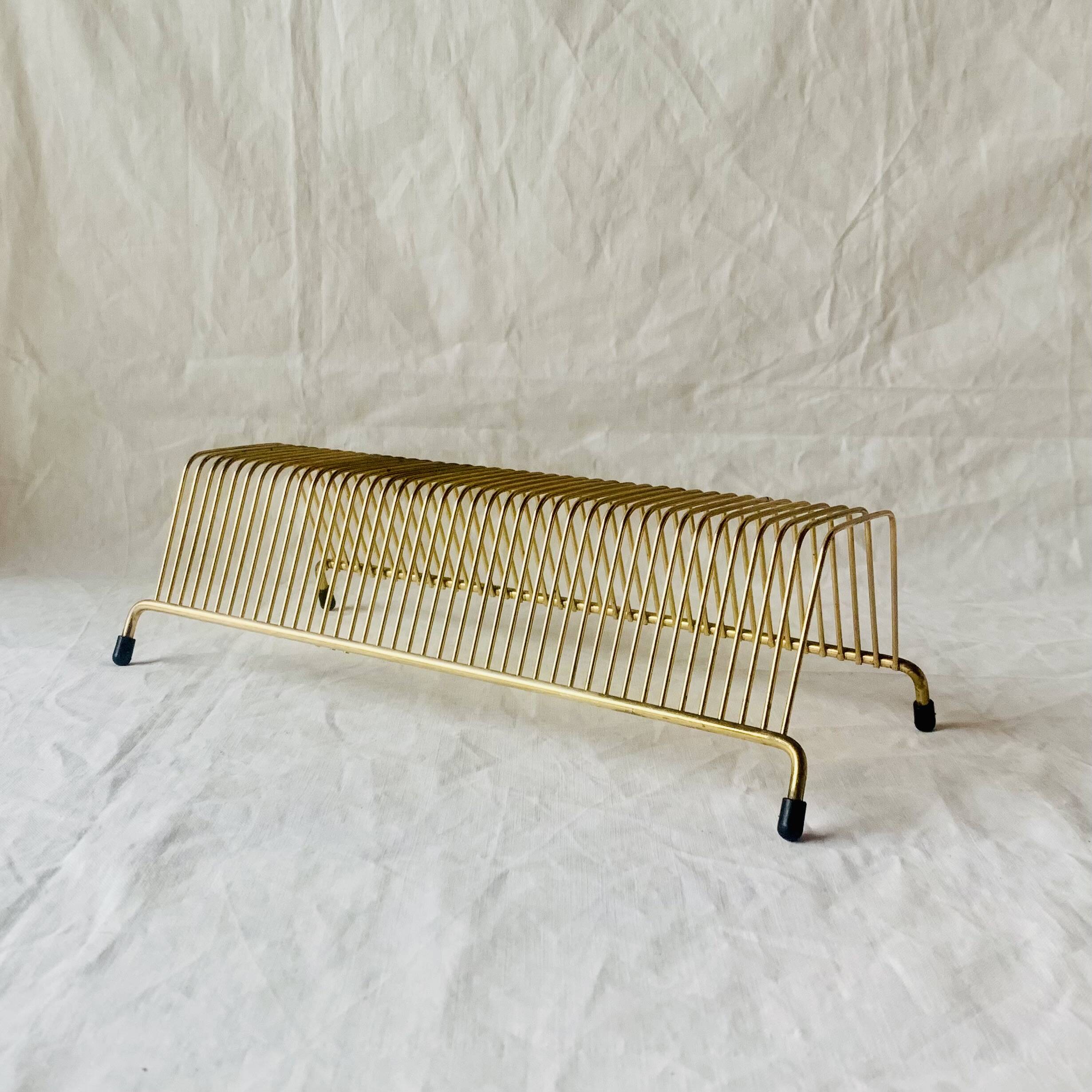 Vintage record holder in golden brass - for 40 vinyls