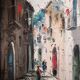 Street landscape - oil on canvas, framed and signed (to be deciphered)