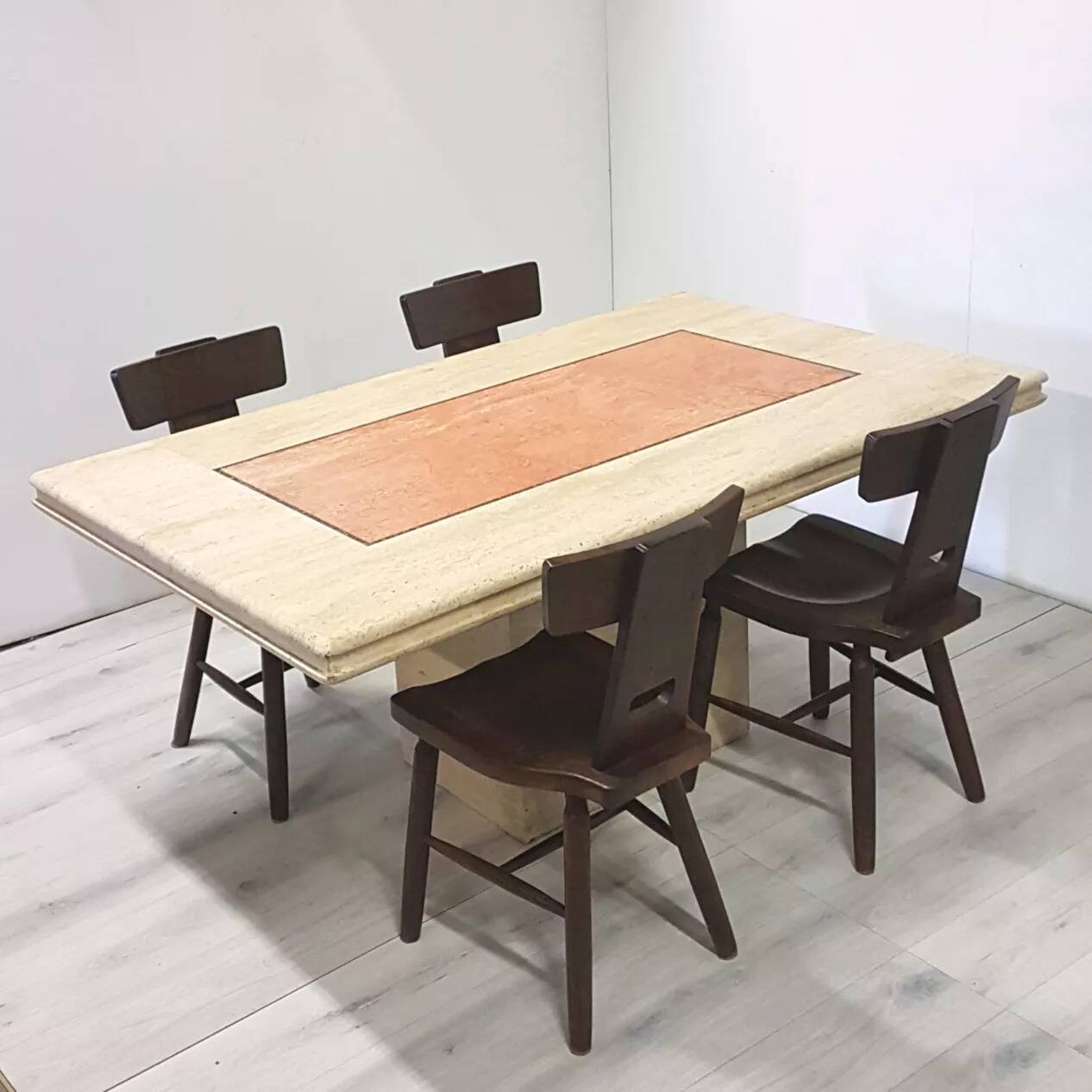 Marble and rose table and bolster Hollywood Regency Italy 1970s