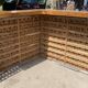L-shaped walnut solid wood bar, professional furniture, bistro counter, reception.