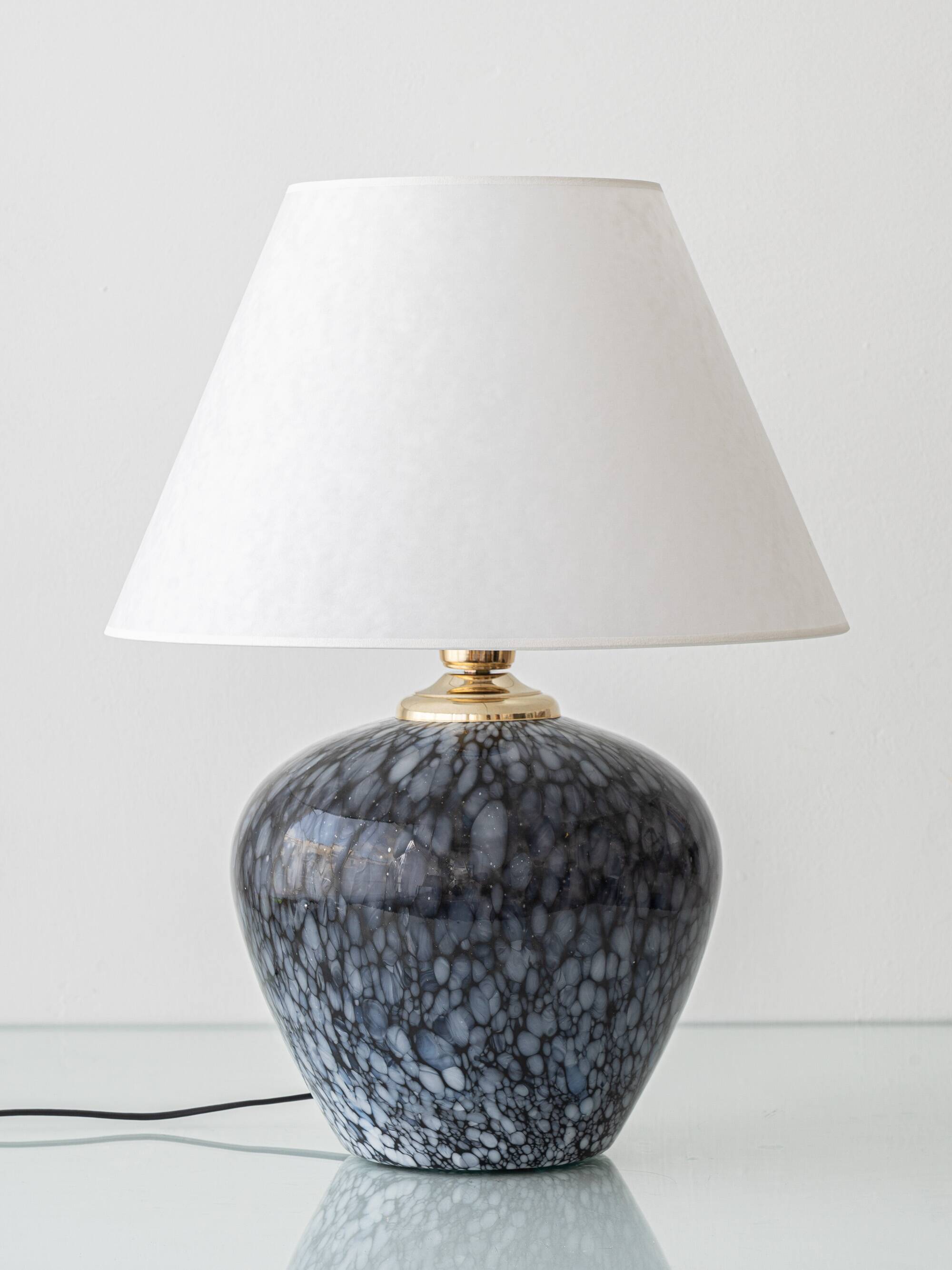 Venini Murano Glass Table Lamp, Black and White Spotted, Italy, circa 1970s