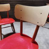 Set of 4 red wooden chairs published by Ton, 60s