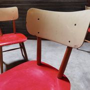 Set of 4 red wooden chairs published by Ton, 60s