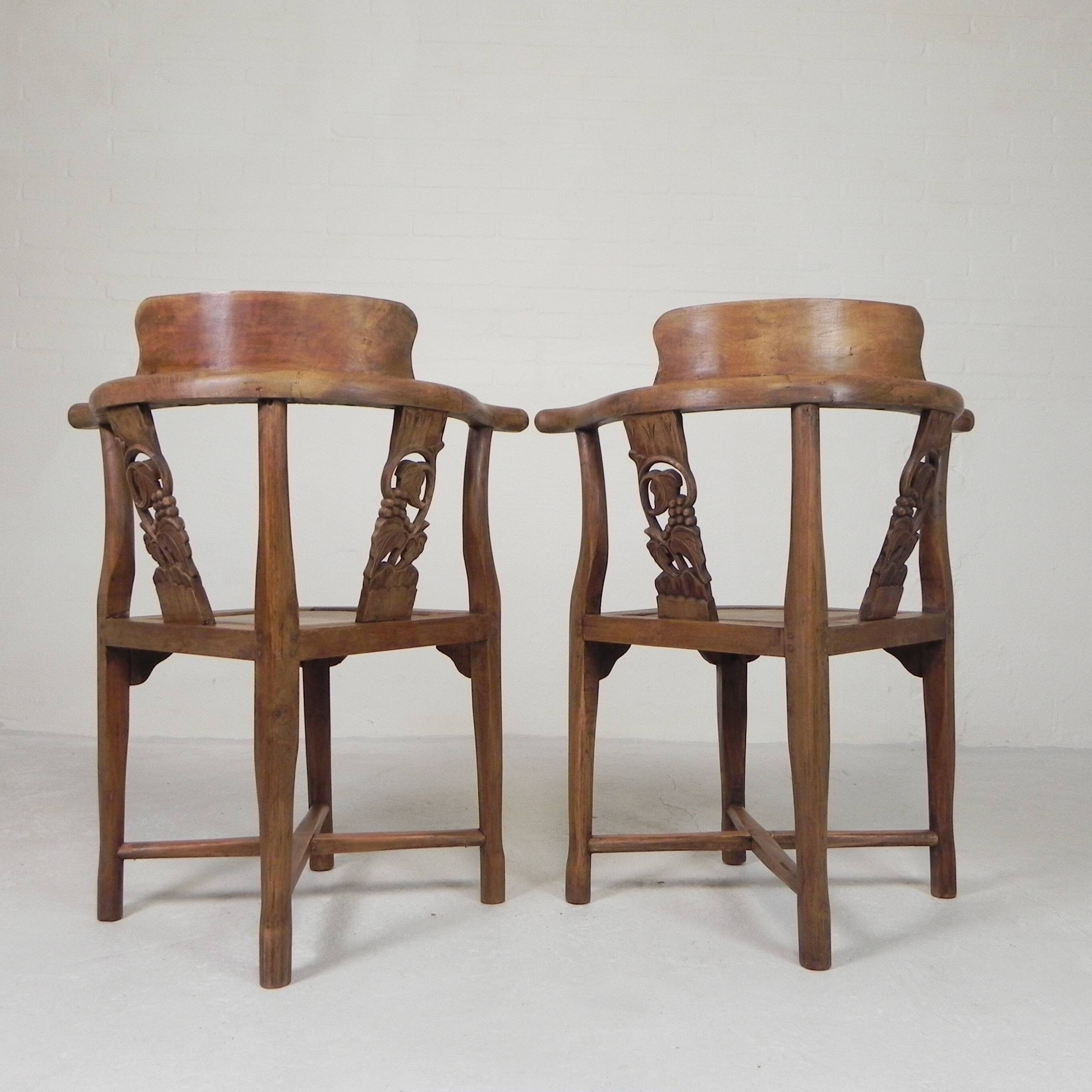 Set of 2 teak corner chairs, 1980s