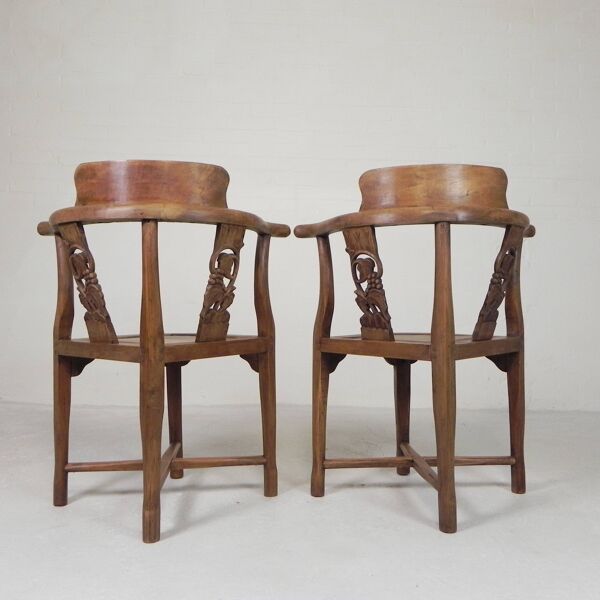 Ensemble de 2 chaises d'angle en teck, années 1980