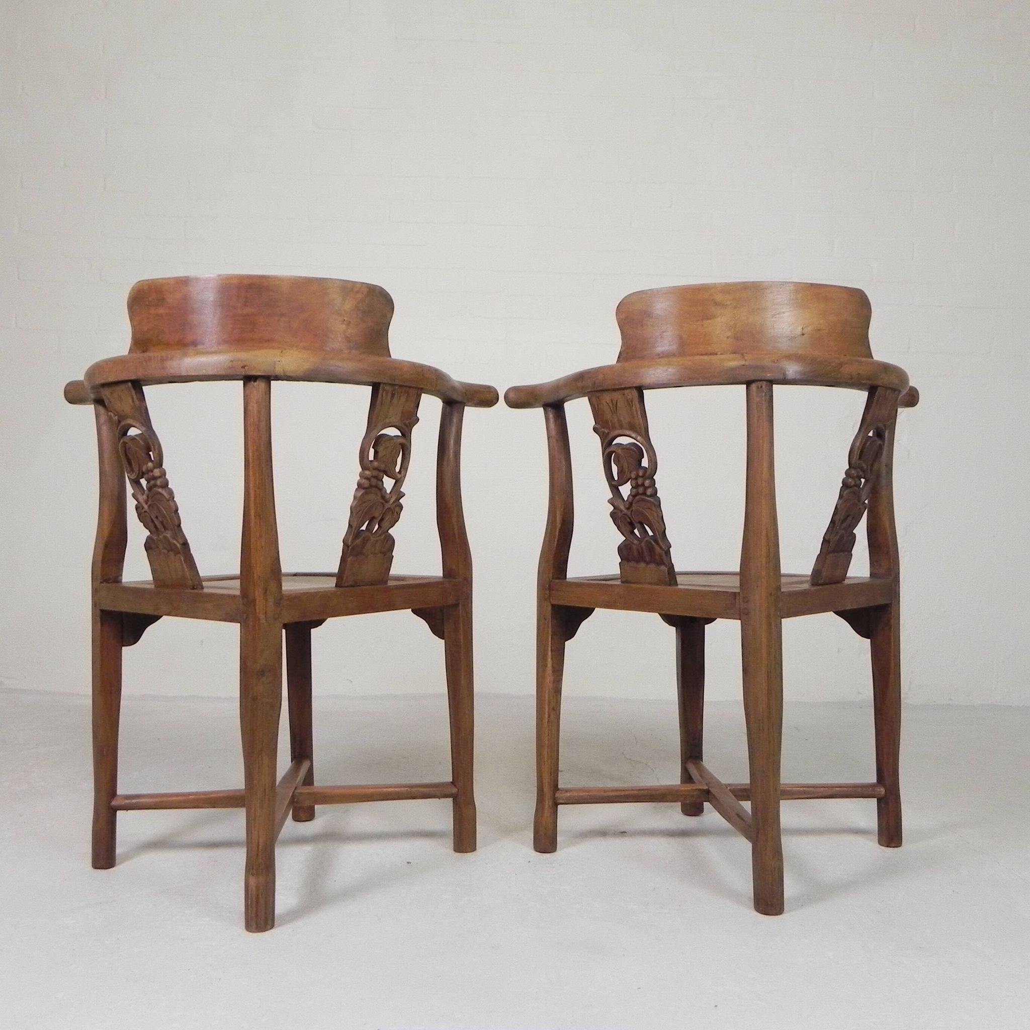 Ensemble de 2 chaises d'angle en teck, années 1980