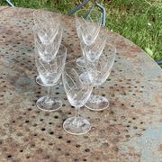 7 vintage crystal and chiseled glass wine glasses