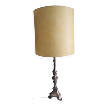 Lampe ancienne, pied pique cierge en bronze argenté
