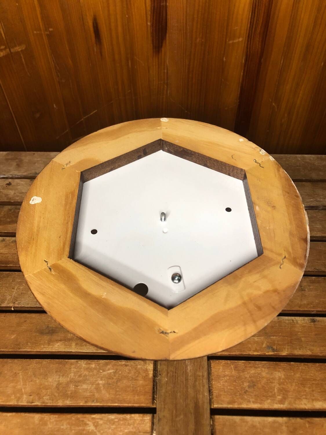 Old marine style ceiling light molded glass wood contour gold metal reinforcement #a624