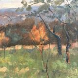 Tableau « Paysage arboré » , Huile sur panneau