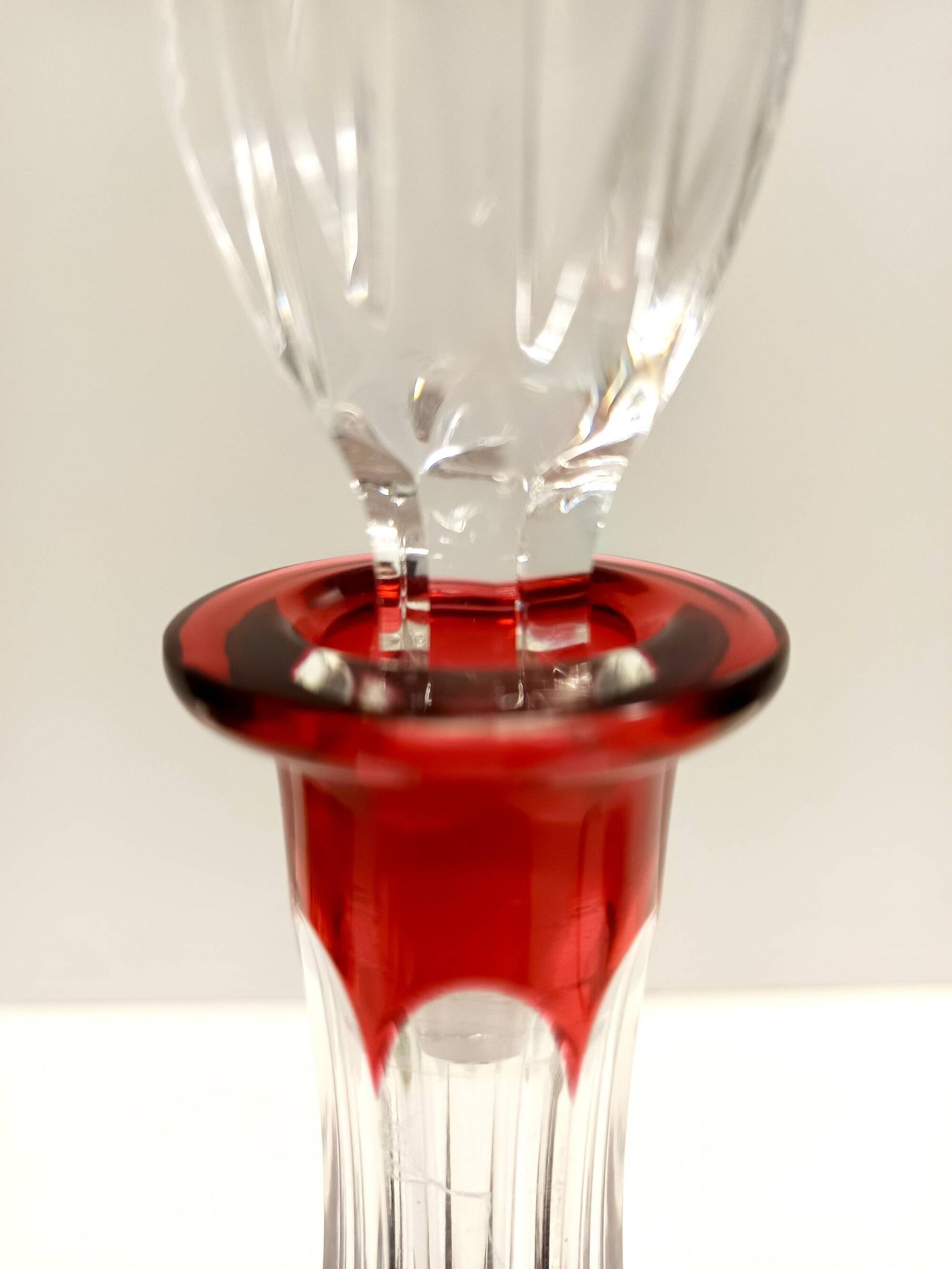 Bohemian Transparent and Red Crystal Decanter Bottle by Dresden Crystal, Germany
