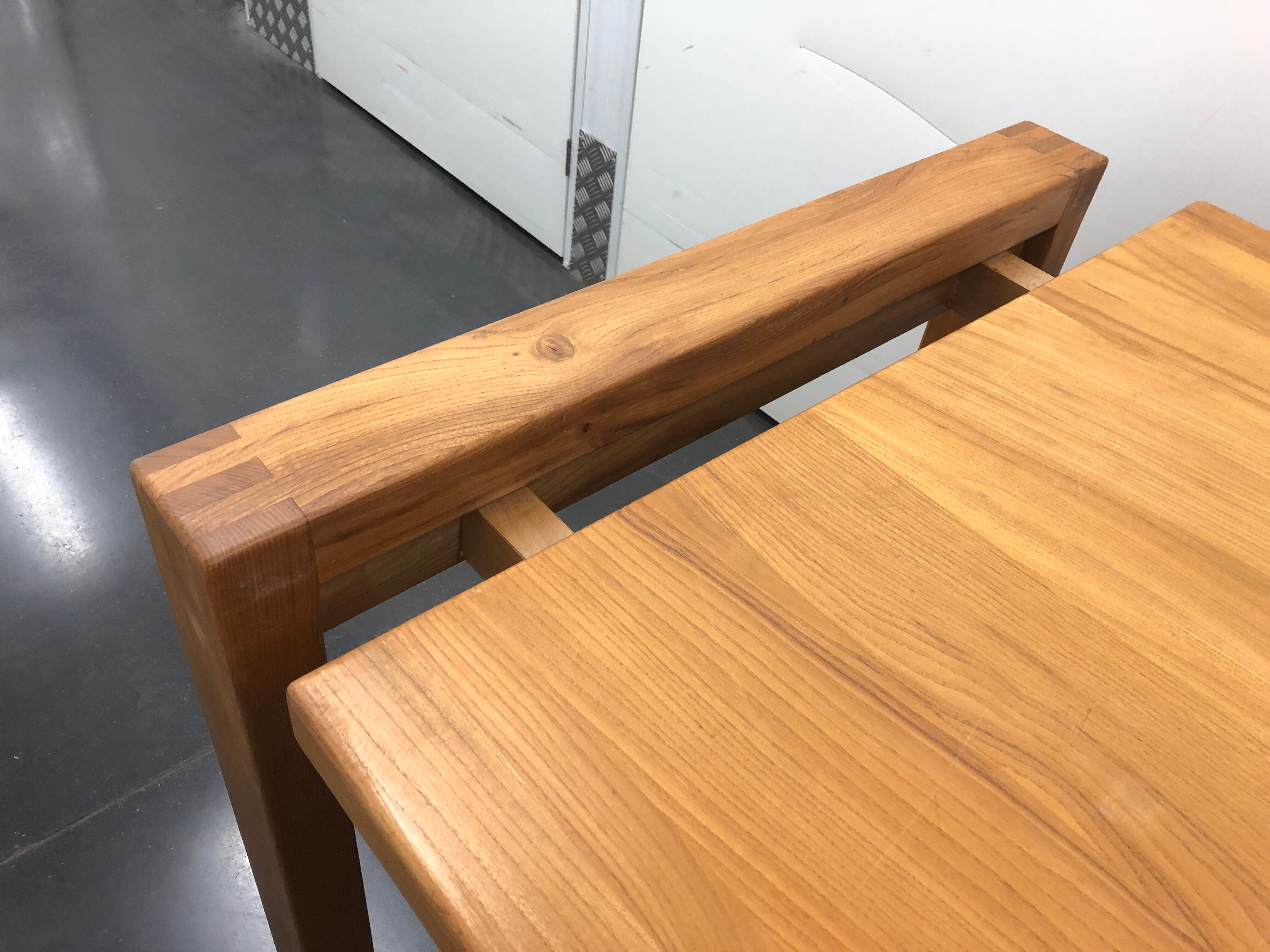 Massive elm table 2 extensions Maison Regain circa 1970