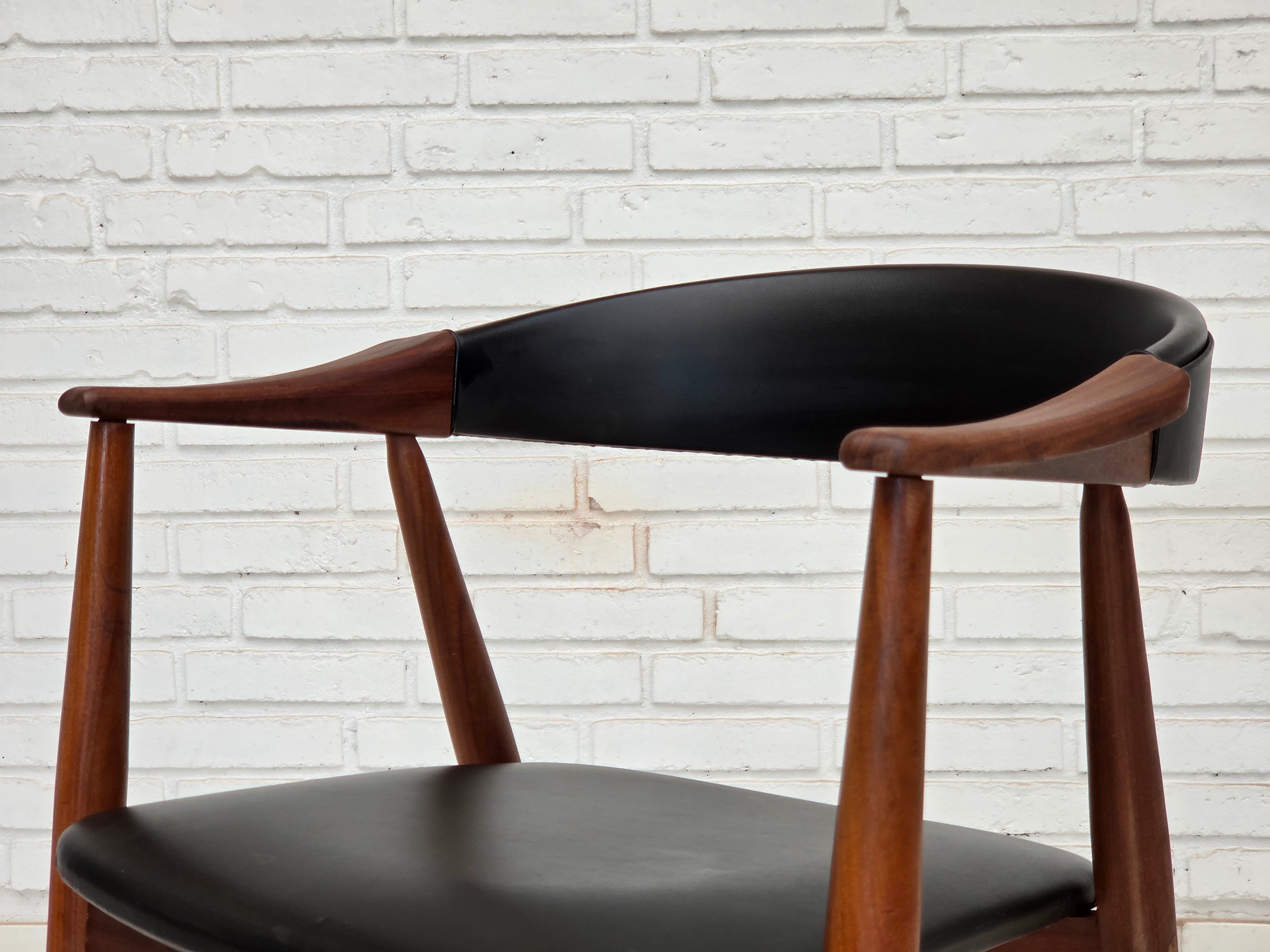 1960s, Danish armchair. Teak wood, black artificial leather.