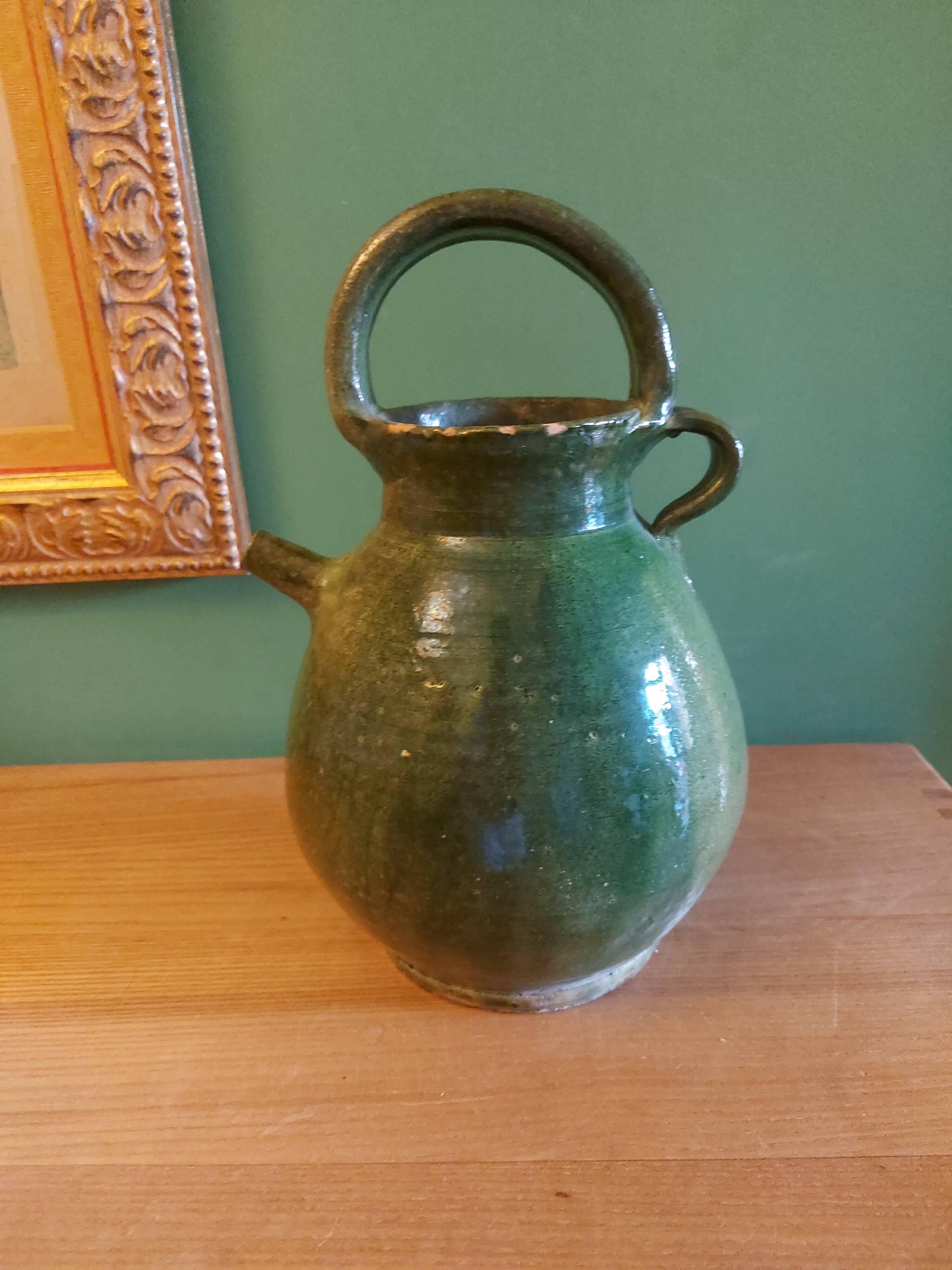 Jug, glazed earthenware gargoulette, Provence