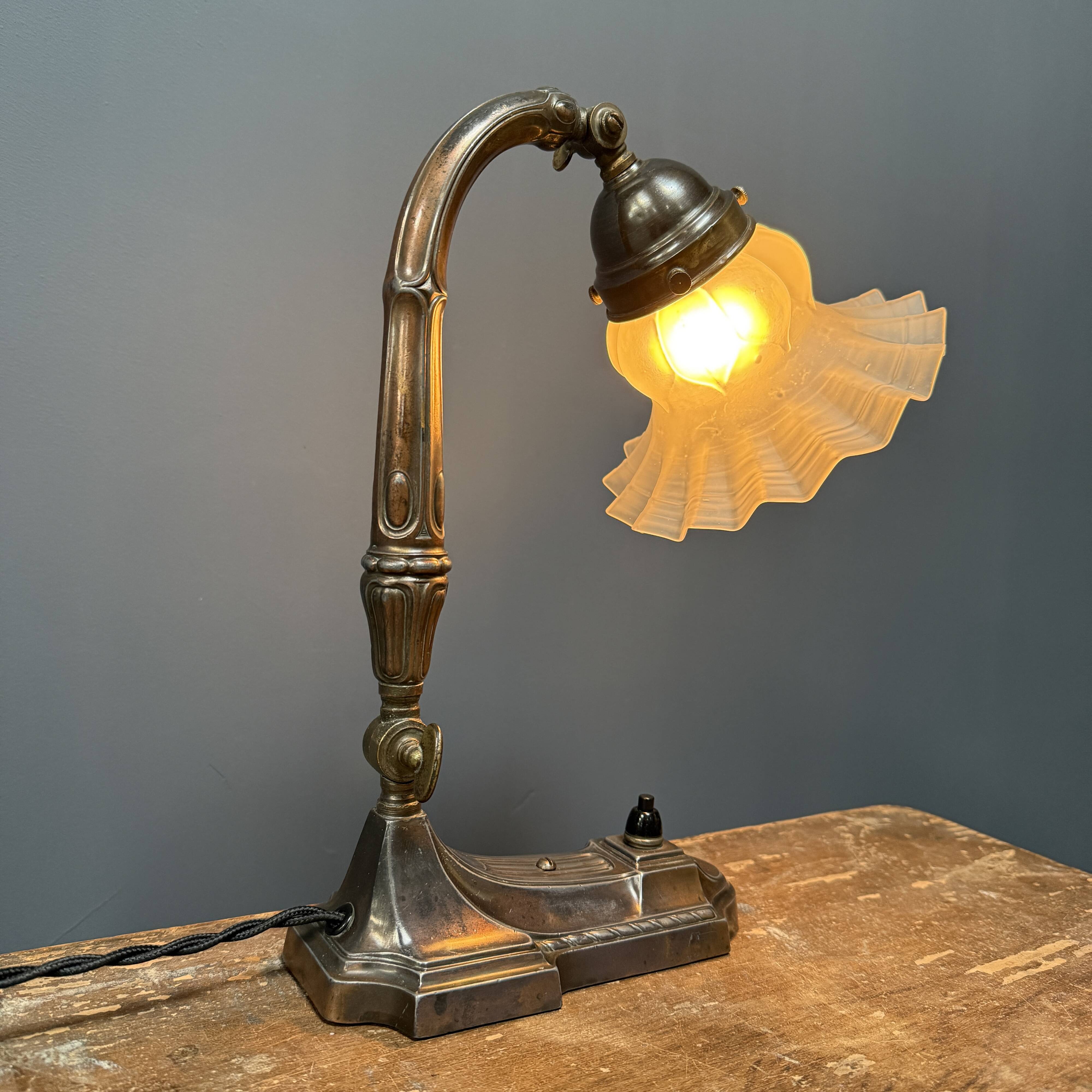 Antique art nouveau table lamp with frosted glass shade