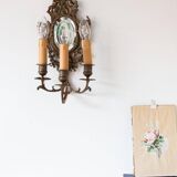 Pair of old French wall lights with beveled mirror and putti